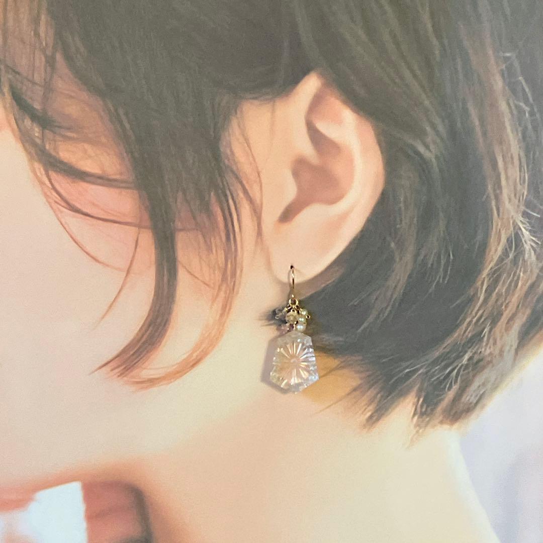 ジェシカ◆一点物✧ローズクォーツ×モルガナイトピアス✧14kgf