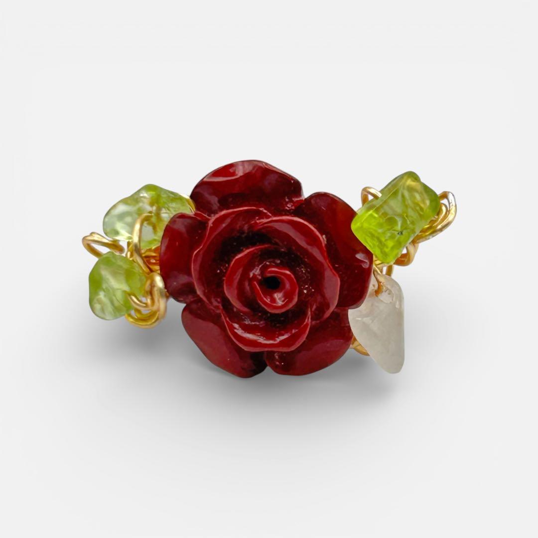 天然石ローズリング ハンドメイド指輪 18kgfワイヤー フラワーリング