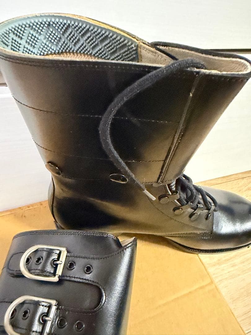 警察隊使用 編み上げブーツ 予備品 未使用 本革 25.5cm