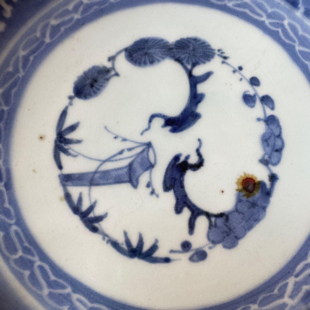 古伊万里　染付　墨弾き　松竹梅　吉祥紋様　大皿