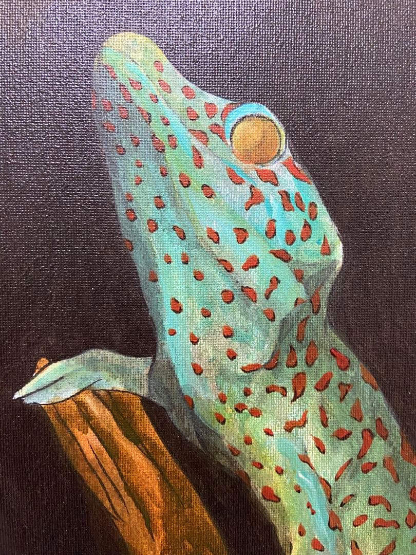トッケイヤモリ　アクリル画　ゲッコー　爬虫類　アート　水彩画　顔彩画