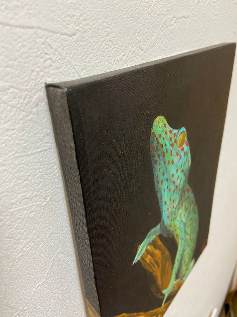 トッケイヤモリ　アクリル画　ゲッコー　爬虫類　アート　水彩画　顔彩画