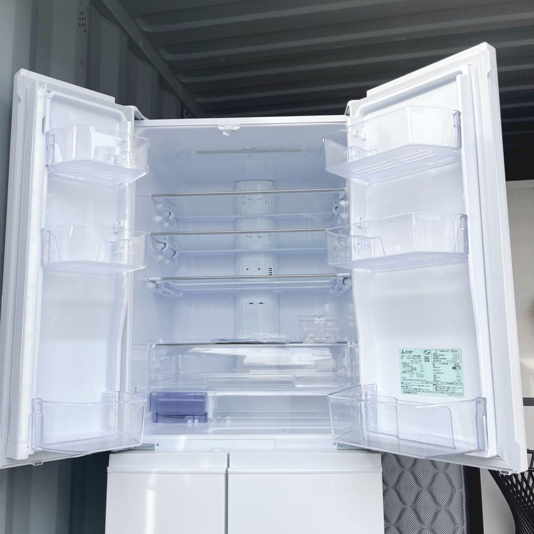 取付無料！三菱2段チルドルームおしゃれホワイトインテリア6ドア冷蔵庫！洗濯機