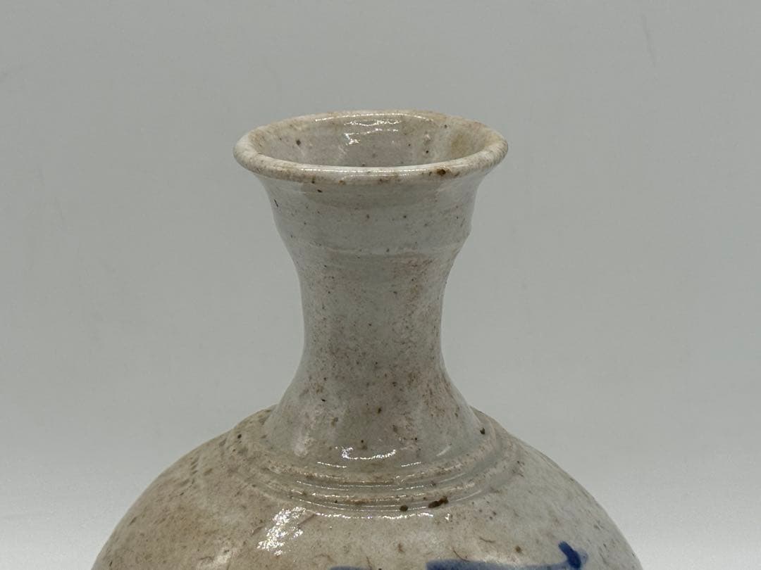 李朝　白磁に呉須紋　徳利形瓶② 高さ約14.4cmアンティーク送料込み0107