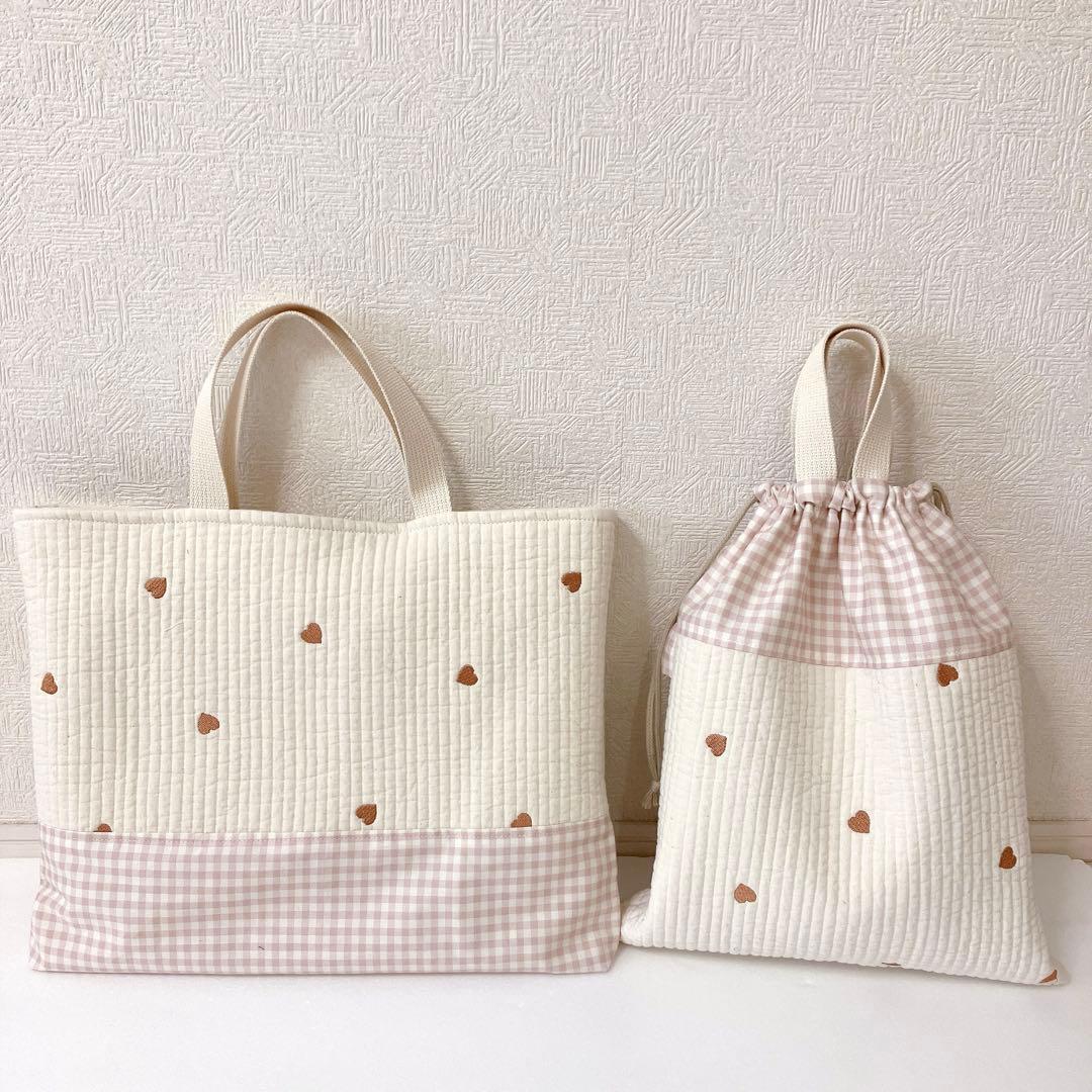 レッスンバッグ 体操服袋　ヌビ　ハート刺繍
