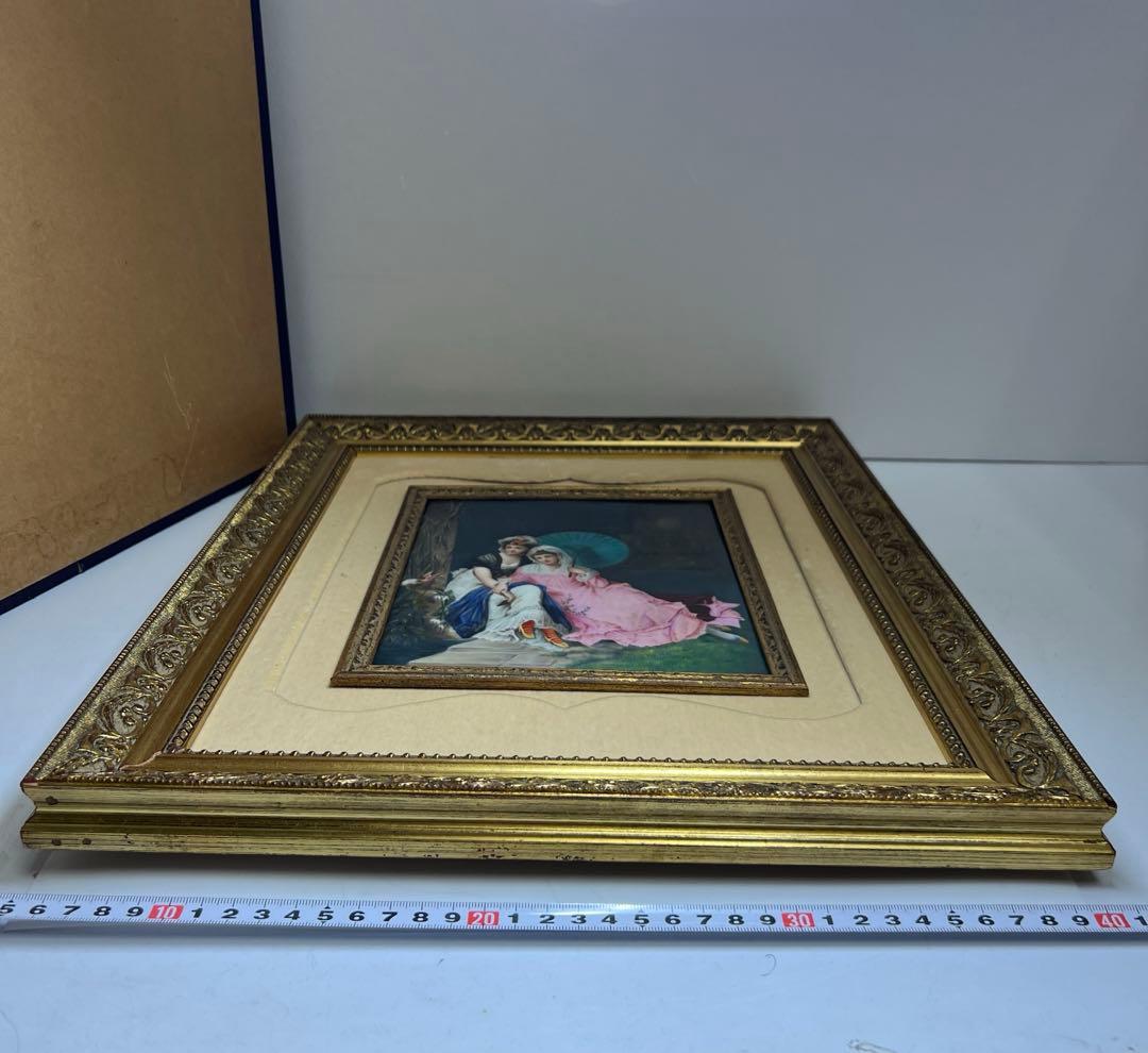 アンティーク　美人図陶板画　ケース付　縦44㎝、横36㎝　東Y8-0313☆2F