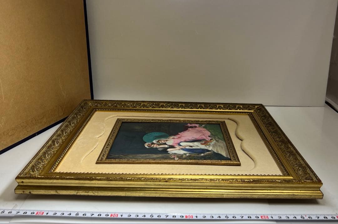 アンティーク　美人図陶板画　ケース付　縦44㎝、横36㎝　東Y8-0313☆2F