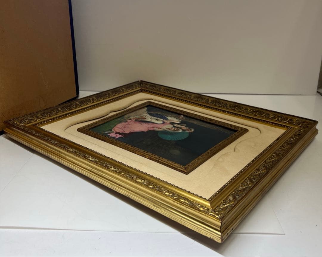 アンティーク　美人図陶板画　ケース付　縦44㎝、横36㎝　東Y8-0313☆2F