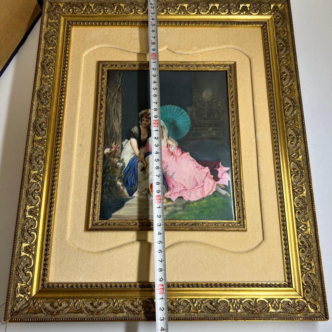 アンティーク　美人図陶板画　ケース付　縦44㎝、横36㎝　東Y8-0313☆2F