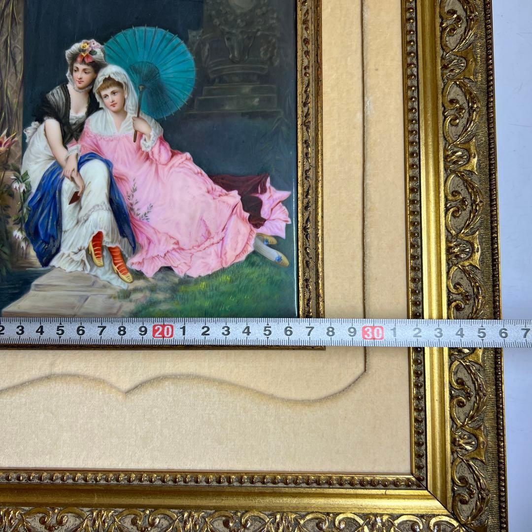 アンティーク　美人図陶板画　ケース付　縦44㎝、横36㎝　東Y8-0313☆2F