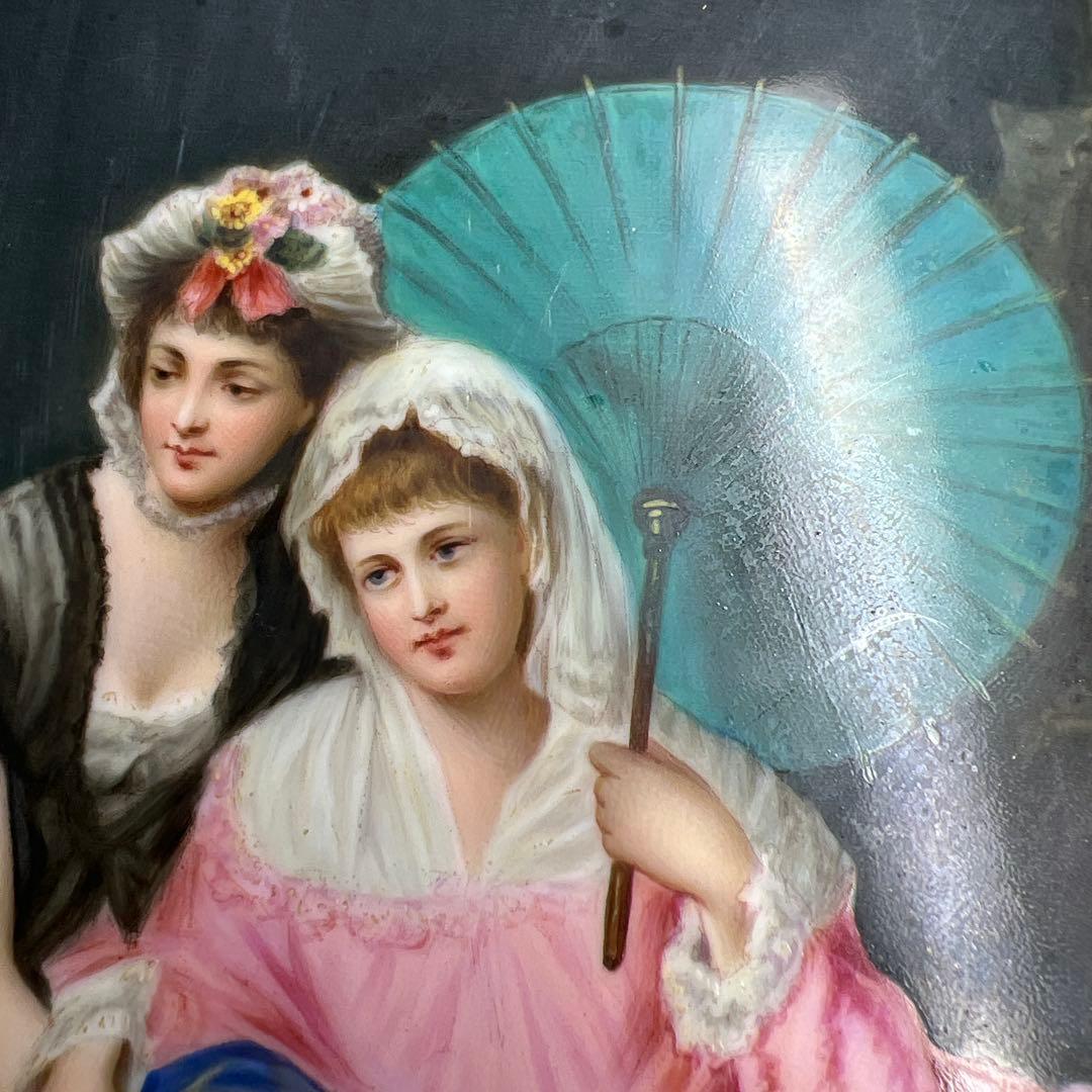 アンティーク　美人図陶板画　ケース付　縦44㎝、横36㎝　東Y8-0313☆2F