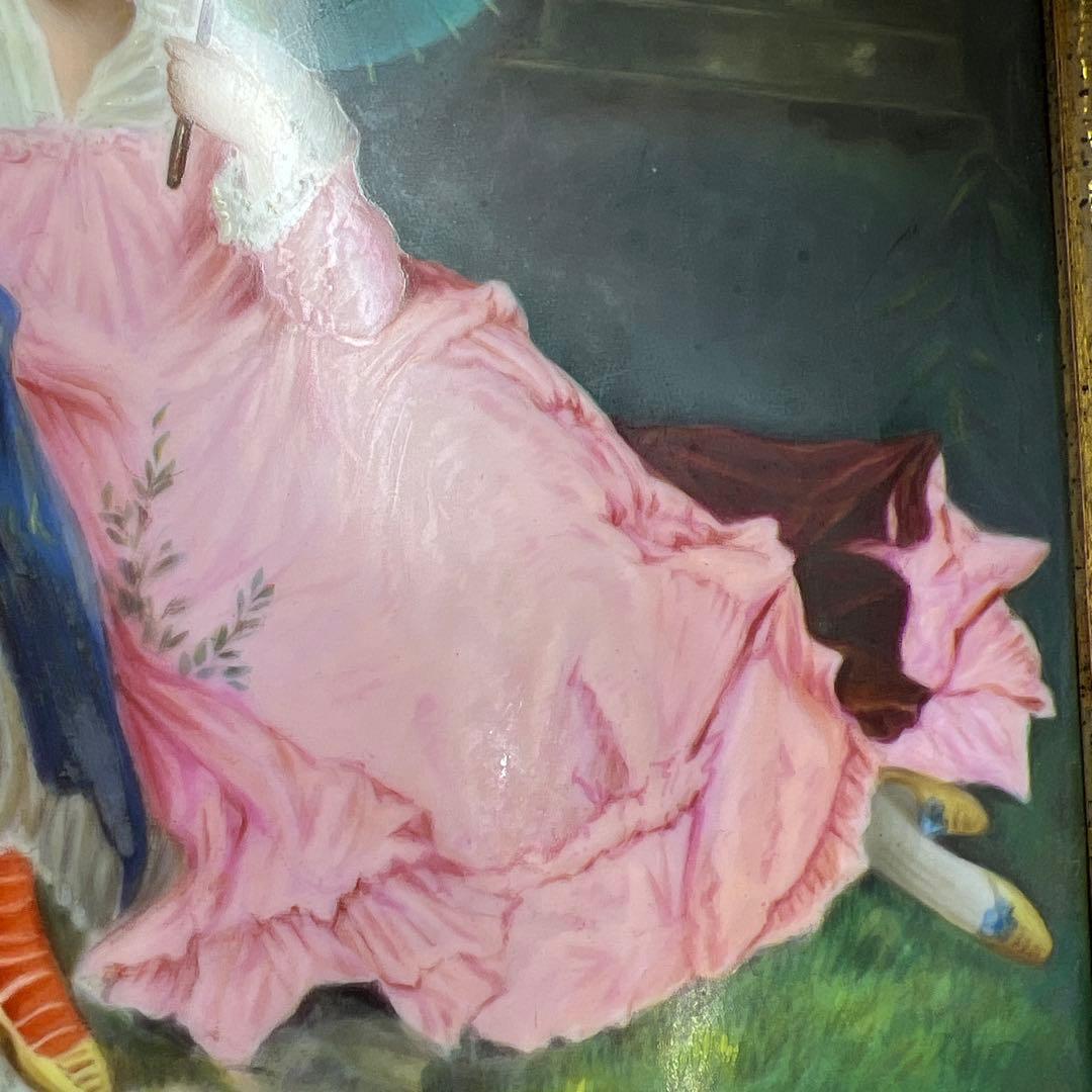 アンティーク　美人図陶板画　ケース付　縦44㎝、横36㎝　東Y8-0313☆2F