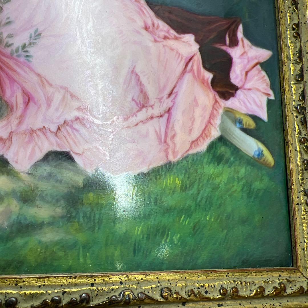 アンティーク　美人図陶板画　ケース付　縦44㎝、横36㎝　東Y8-0313☆2F