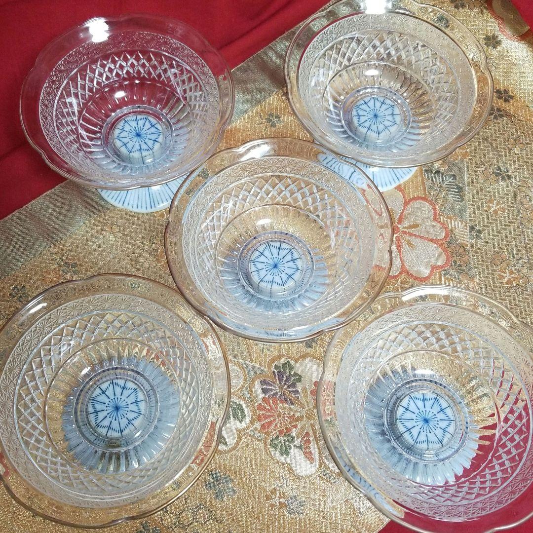 【未使用】◆ 龍峰窯 ◆　三洋陶器 　　桔梗トクサ　ガラスデザート鉢 高台鉢