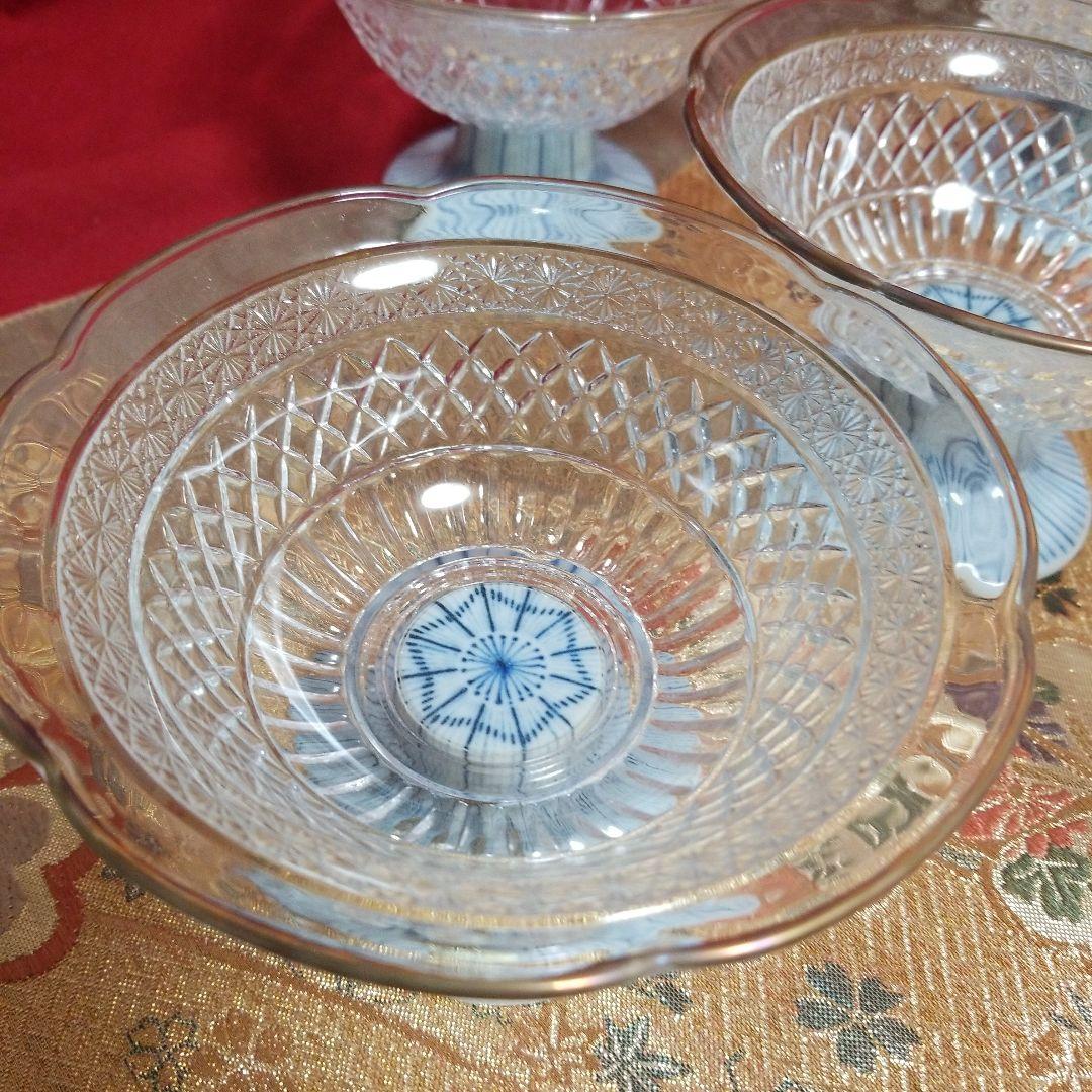 【未使用】◆ 龍峰窯 ◆　三洋陶器 　　桔梗トクサ　ガラスデザート鉢 高台鉢