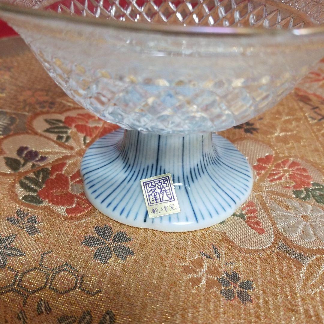 【未使用】◆ 龍峰窯 ◆　三洋陶器 　　桔梗トクサ　ガラスデザート鉢 高台鉢