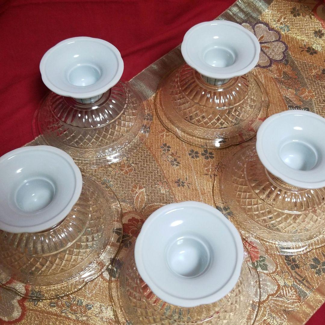 【未使用】◆ 龍峰窯 ◆　三洋陶器 　　桔梗トクサ　ガラスデザート鉢 高台鉢