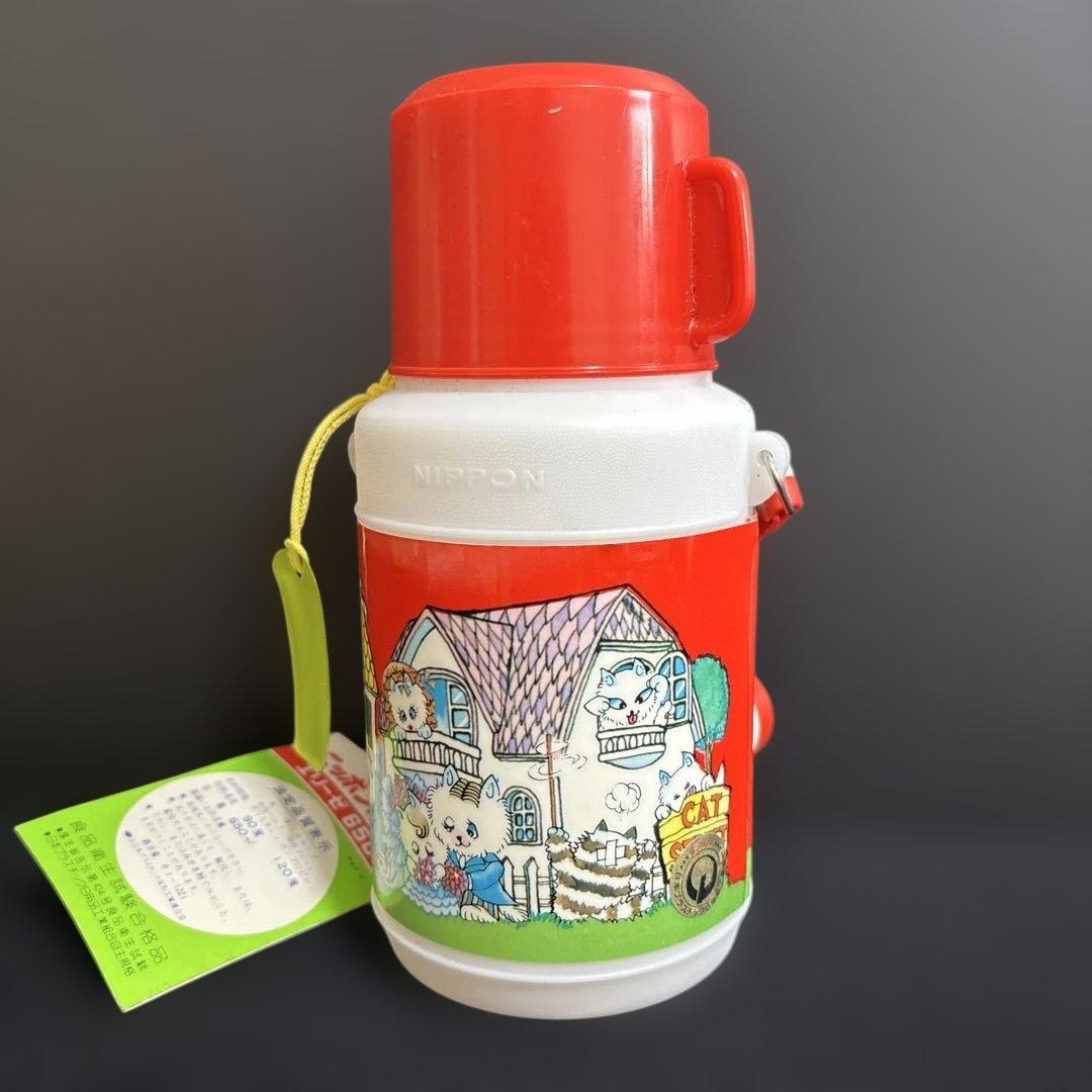 猫イラスト 細川知栄子 レトロ 未使用ニッポン水筒 漫画水筒　円筒