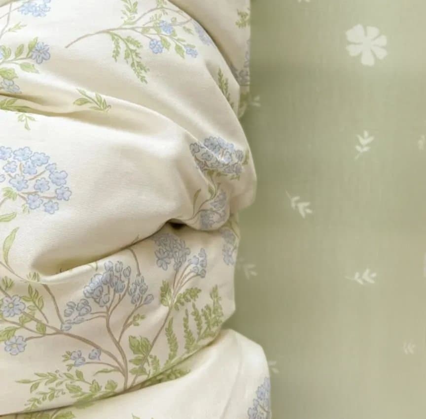 新品★レースフラワー忘れな草柄綿100%シングル掛け布団カバー枕カバーセット