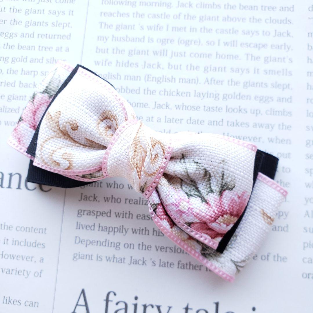 リボン　ヘアゴム♡花柄ピンク♡ハンドメイド