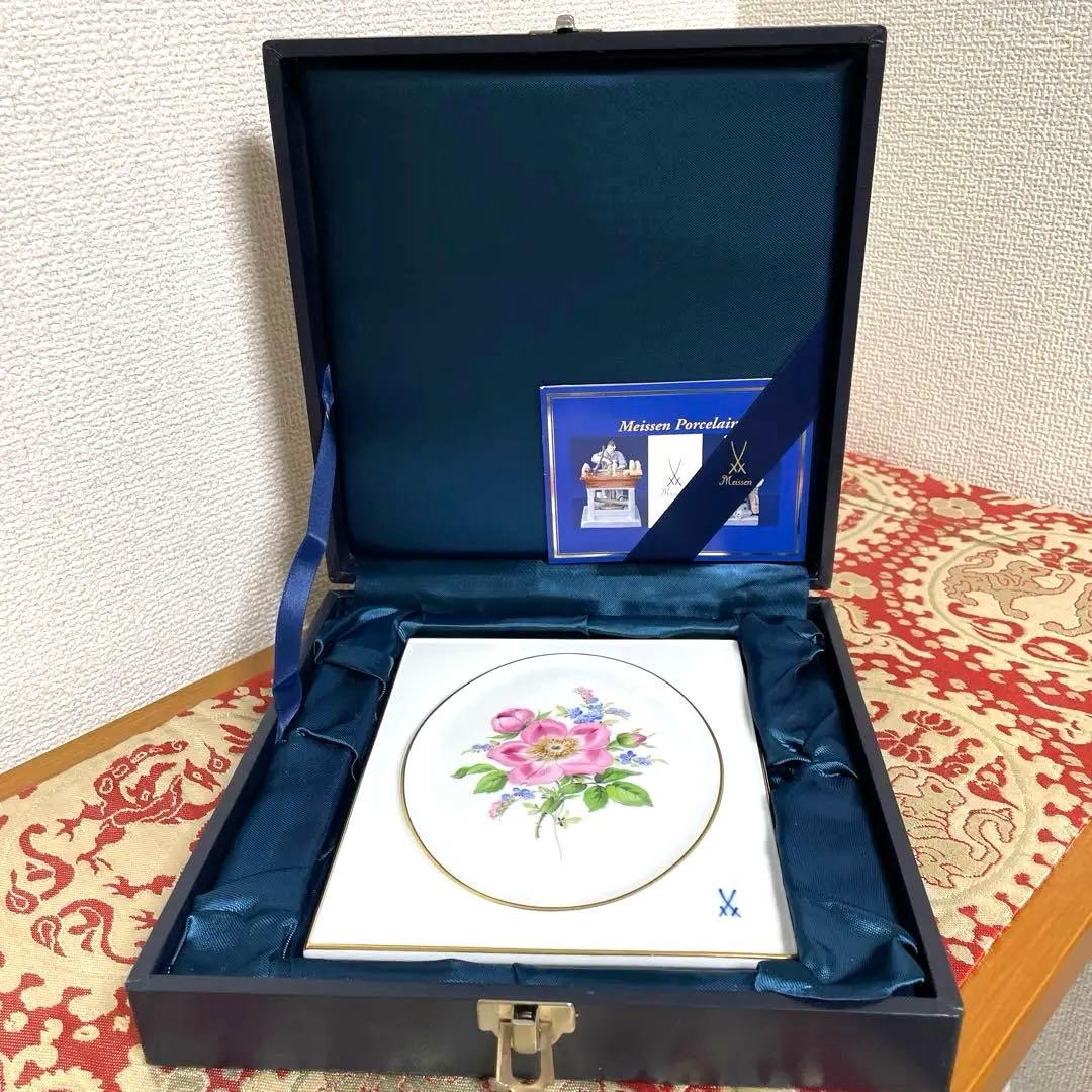 ・マイセン・忘れな草・陶板画・１８×１５・栞付き・箱入り・Meissen・