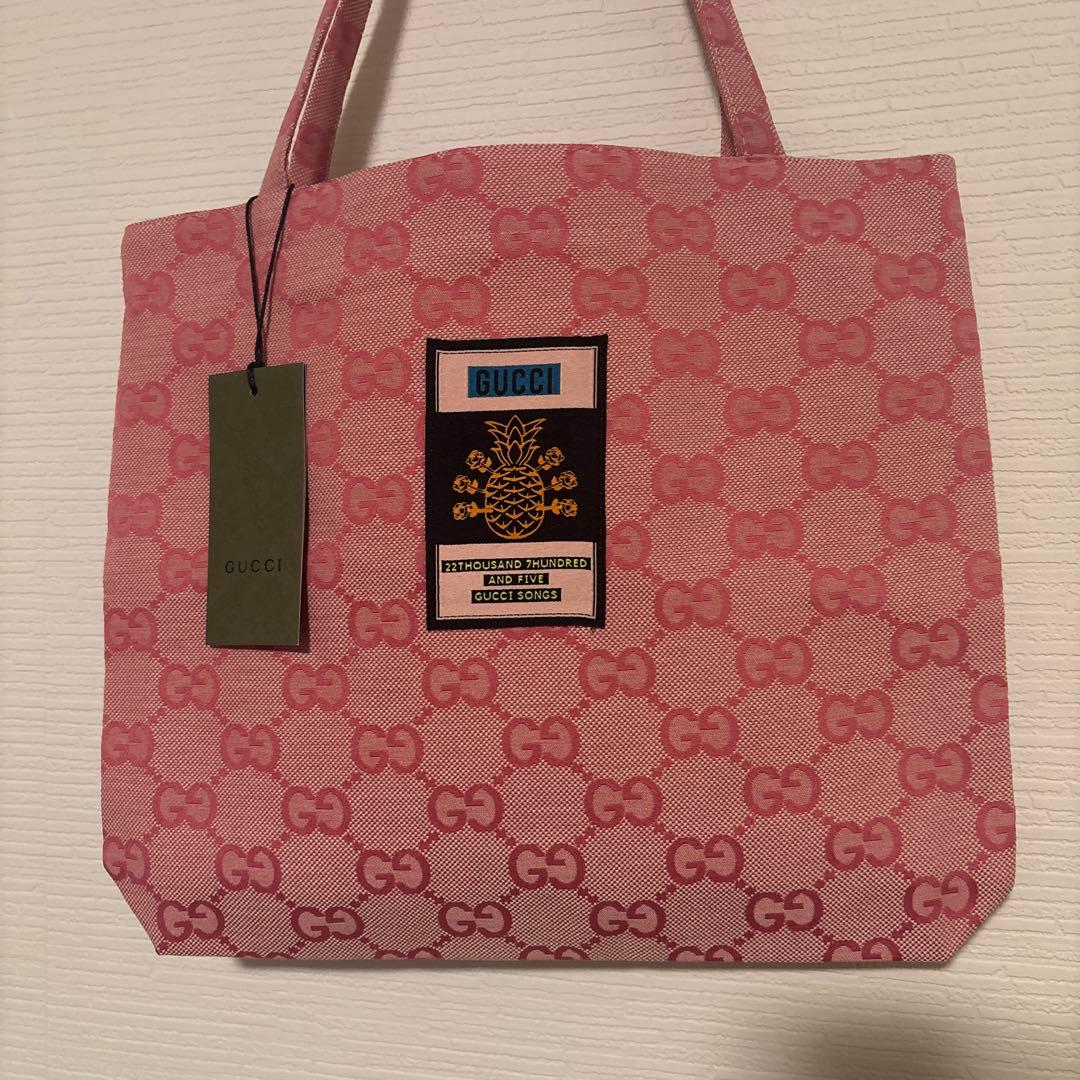 割引あり GUCCI グッチ 海外限定 ノベルティロゴ トートバッグ ピンク色