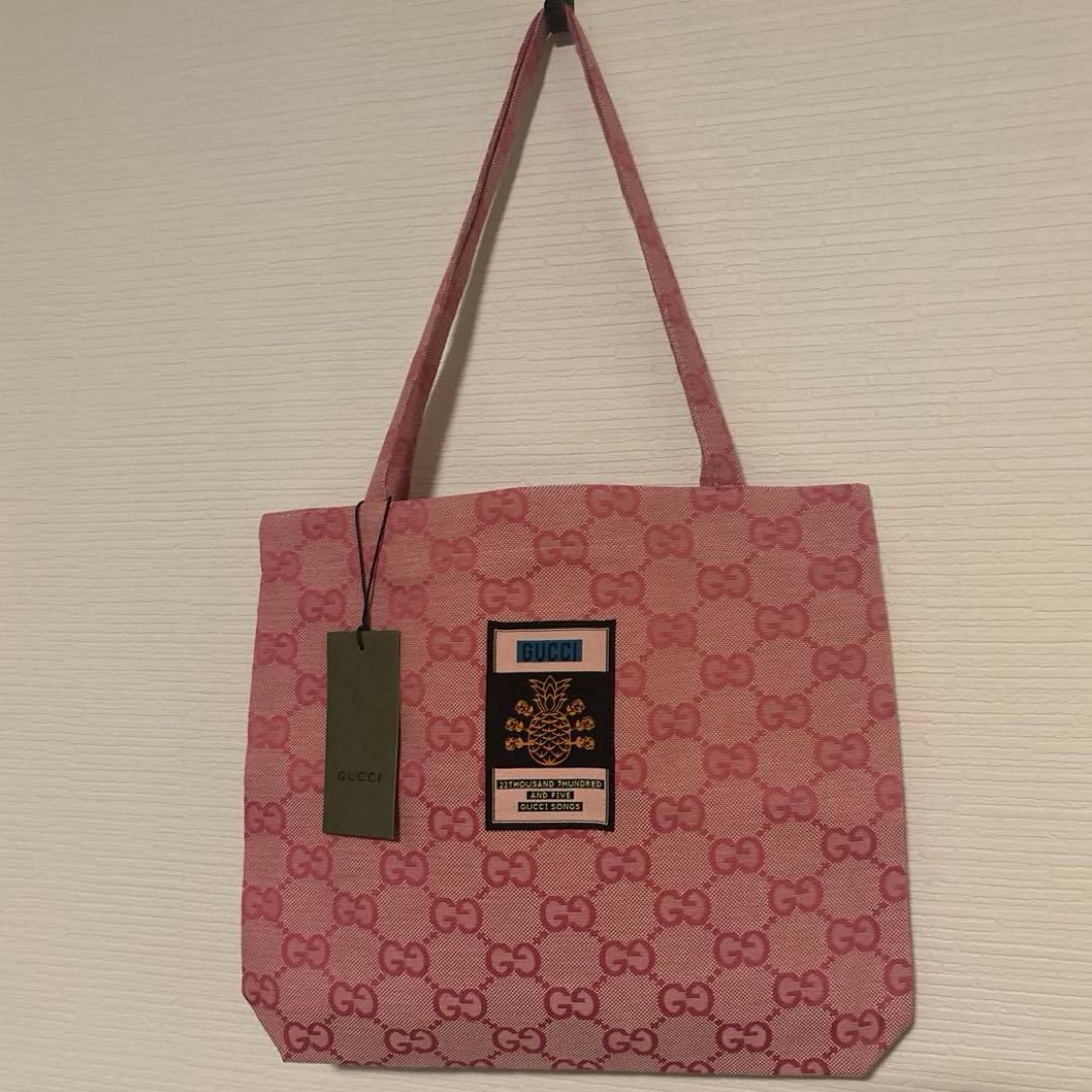 割引あり GUCCI グッチ 海外限定 ノベルティロゴ トートバッグ ピンク色