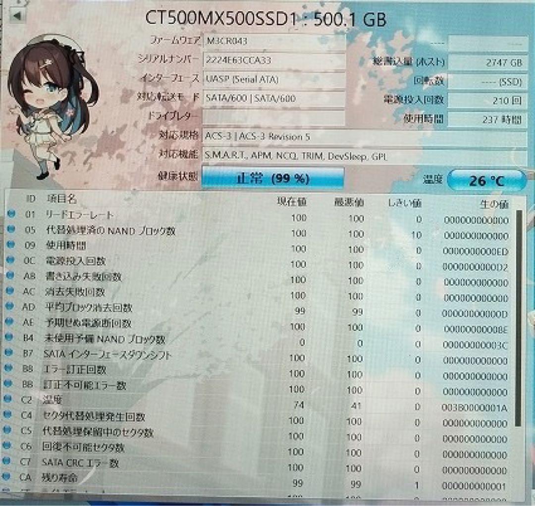 500GB 4枚セット Crucial MX500 SSD 2.5インチ