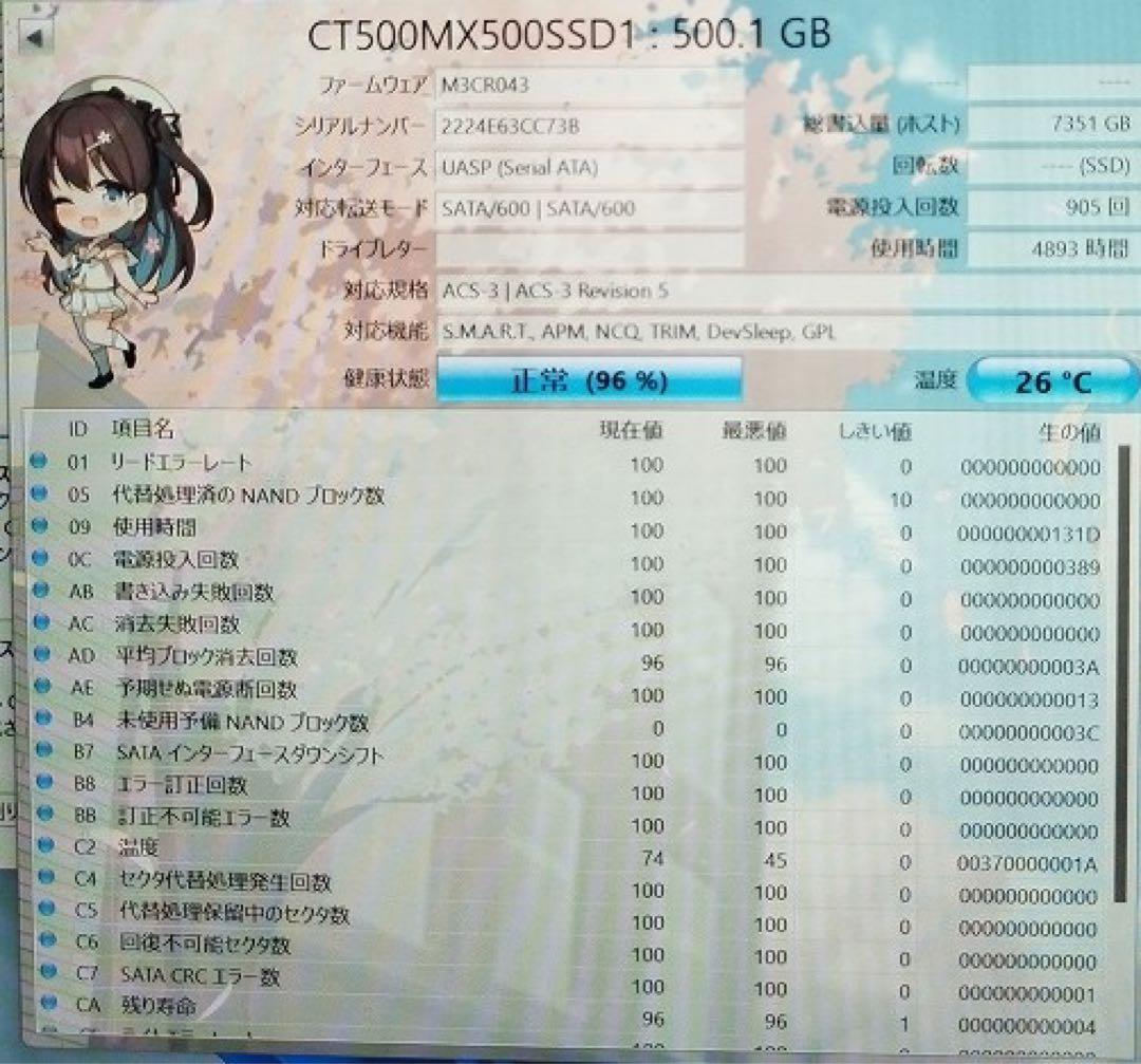 500GB 4枚セット Crucial MX500 SSD 2.5インチ