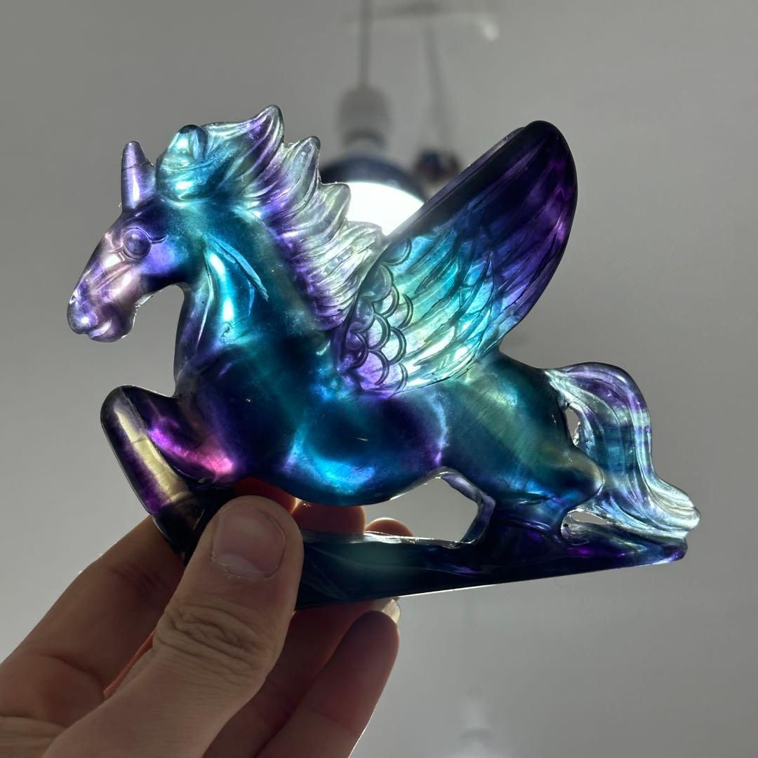 天然石フローライトのユニコーン　置物　ご購入前に在庫確認必要G.902