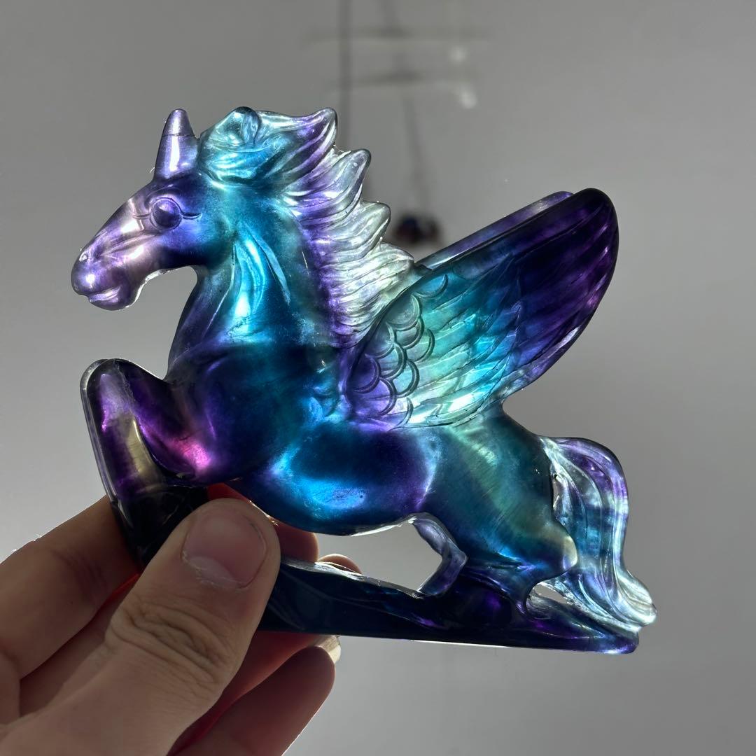 天然石フローライトのユニコーン　置物　ご購入前に在庫確認必要G.902