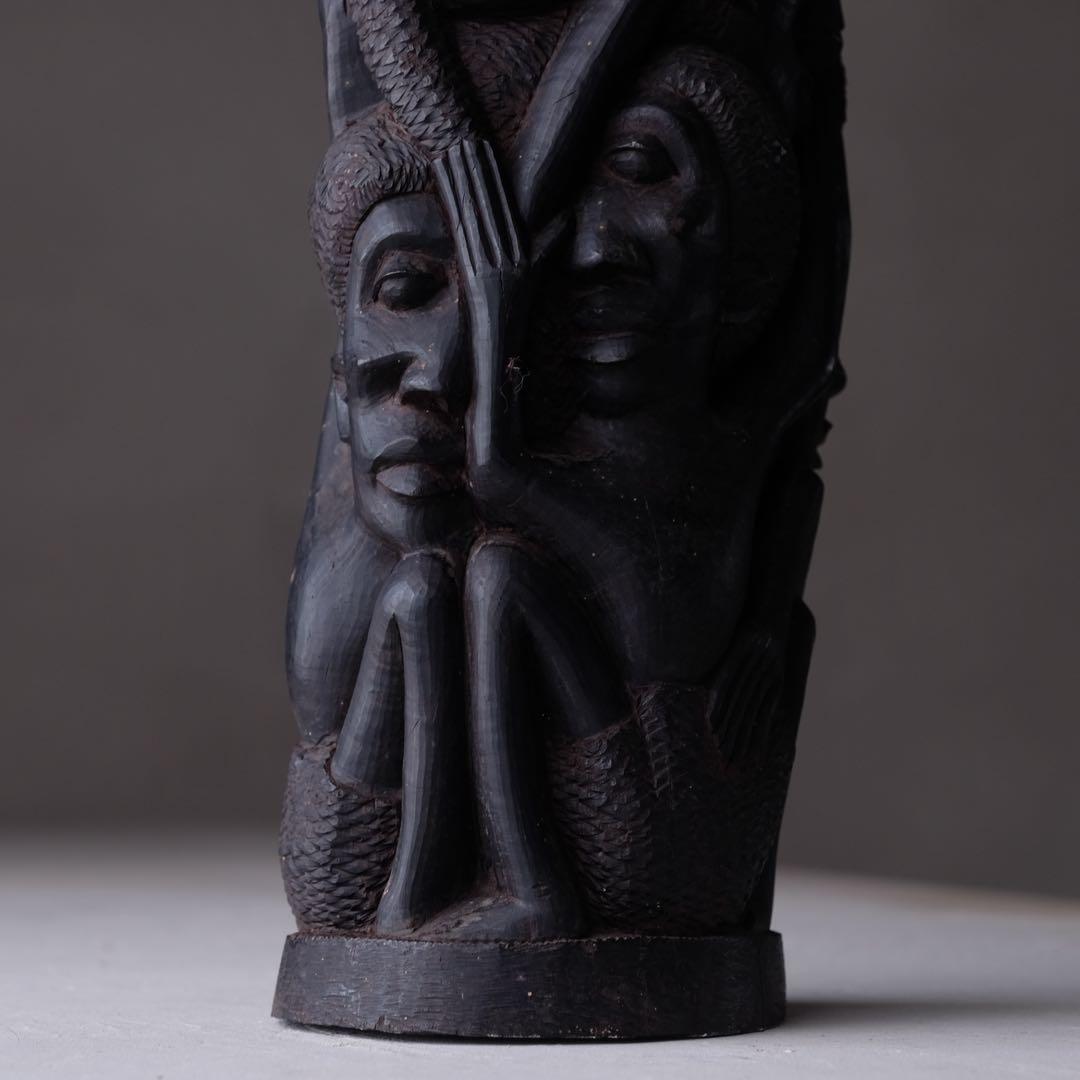 タンザニア マコンデ彫刻 ウジャマ 高さ34㎝ ブラックウッド　アート 芸術