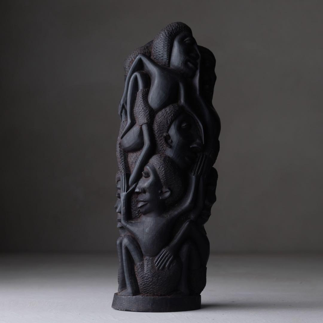 タンザニア マコンデ彫刻 ウジャマ 高さ34㎝ ブラックウッド　アート 芸術