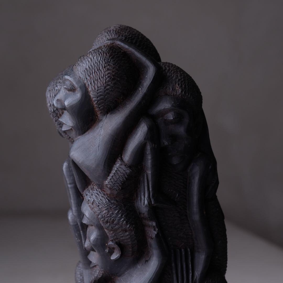 タンザニア マコンデ彫刻 ウジャマ 高さ34㎝ ブラックウッド　アート 芸術