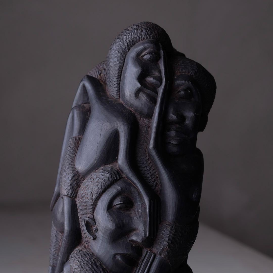 タンザニア マコンデ彫刻 ウジャマ 高さ34㎝ ブラックウッド　アート 芸術