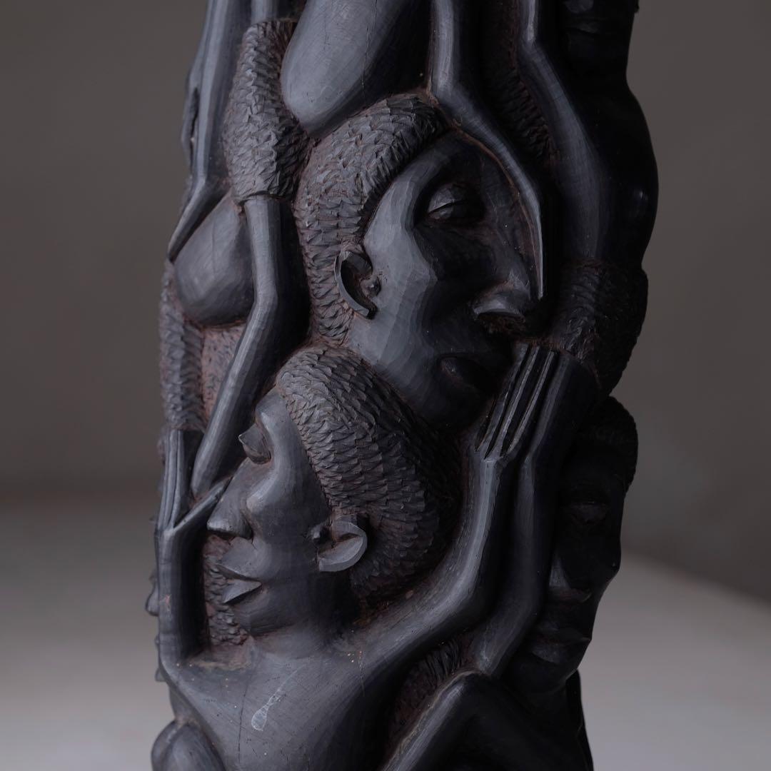 タンザニア マコンデ彫刻 ウジャマ 高さ34㎝ ブラックウッド　アート 芸術