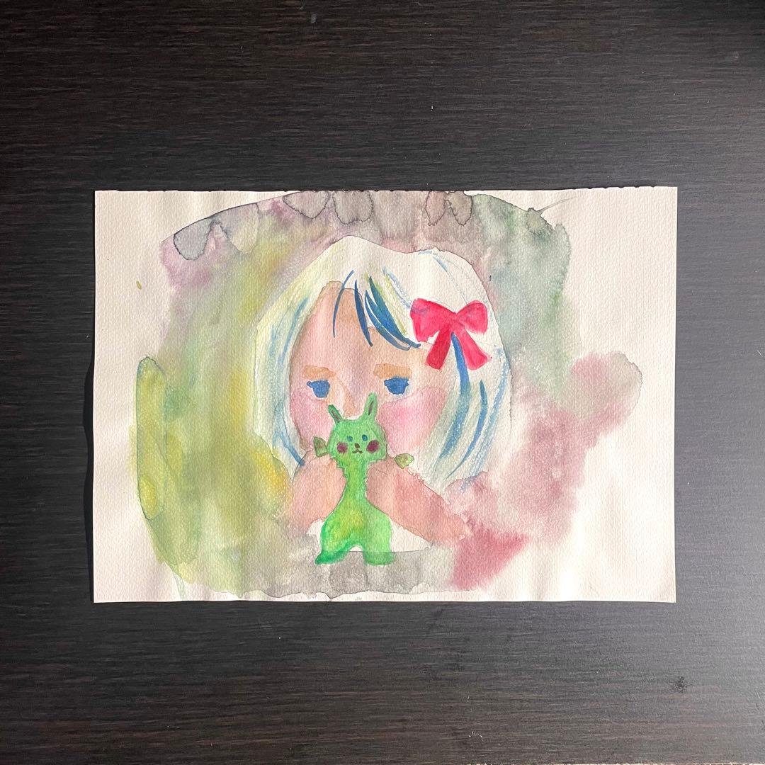 水彩/パステル画/少女/青い瞳