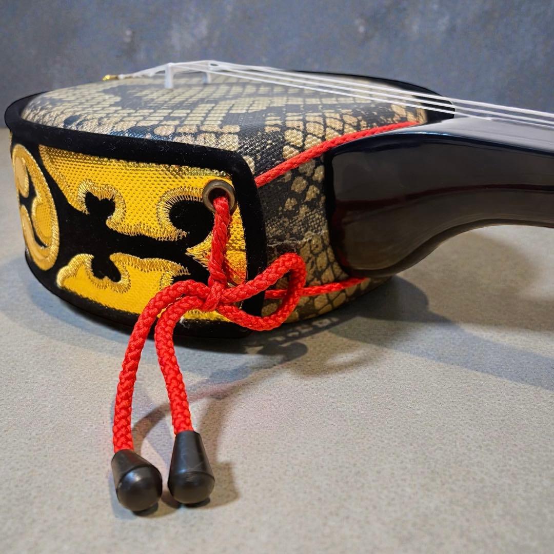 【ほぼ未使用】沖縄三線 工四合 人工皮 入門セット　蛇柄 初心者オススメ 三線