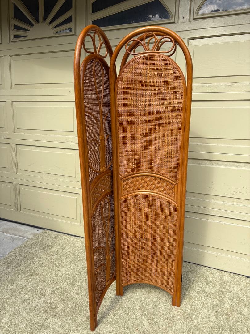 ラタン パーテーション 3連 籐 衝立 間仕切り アジアン レトロ インテリア