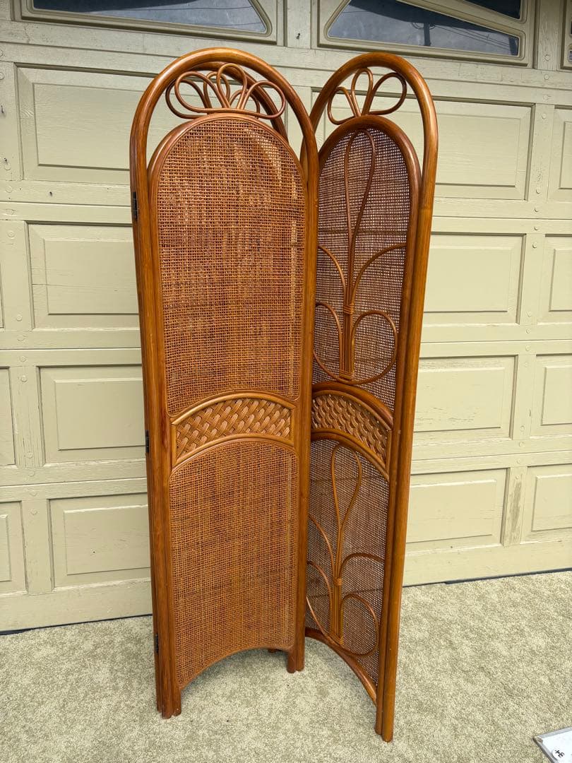 ラタン パーテーション 3連 籐 衝立 間仕切り アジアン レトロ インテリア