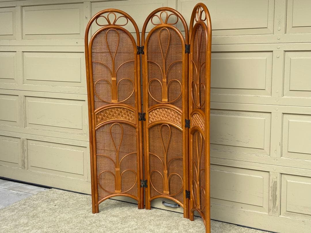 ラタン パーテーション 3連 籐 衝立 間仕切り アジアン レトロ インテリア