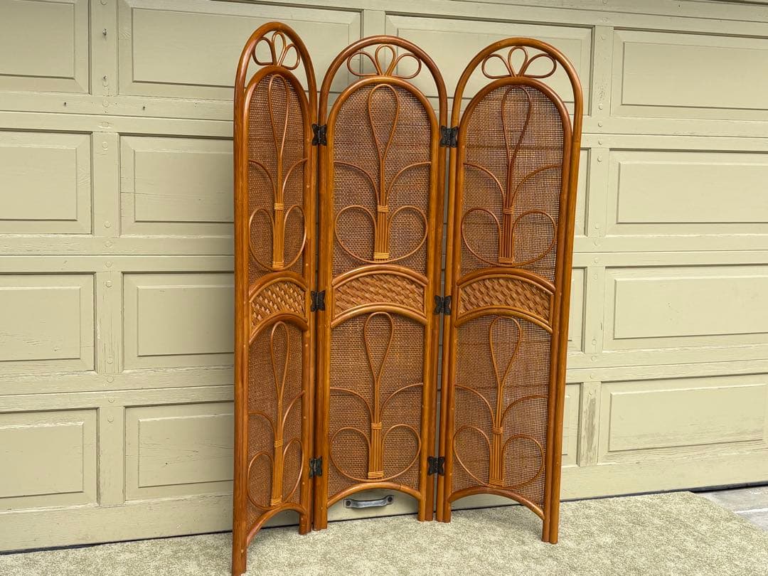 ラタン パーテーション 3連 籐 衝立 間仕切り アジアン レトロ インテリア