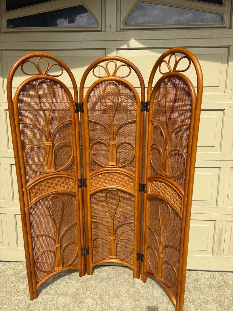 ラタン パーテーション 3連 籐 衝立 間仕切り アジアン レトロ インテリア