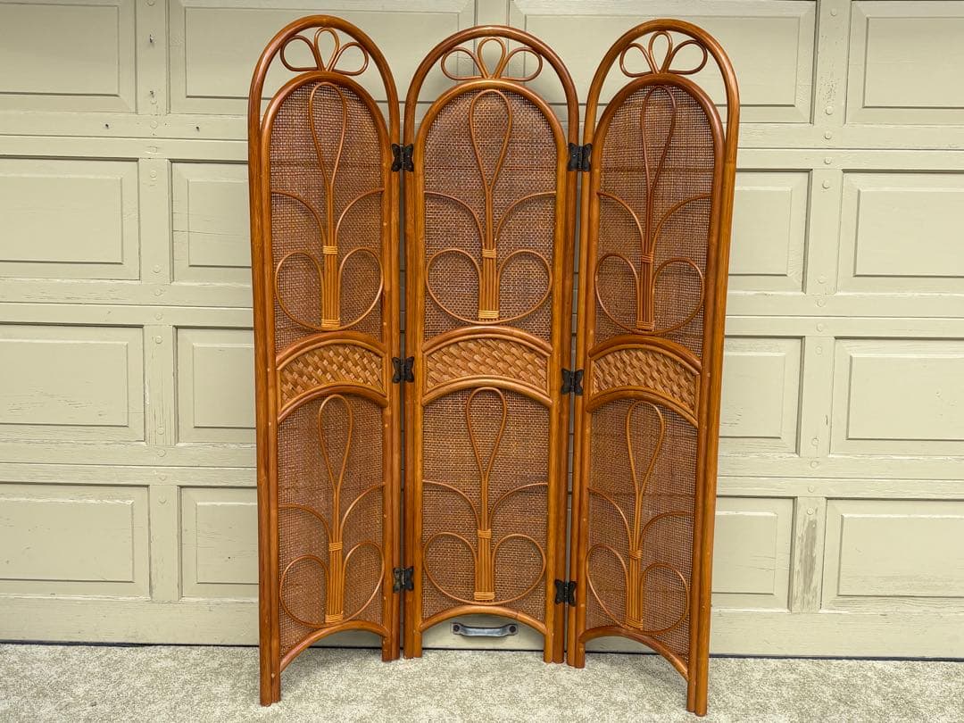 ラタン パーテーション 3連 籐 衝立 間仕切り アジアン レトロ インテリア