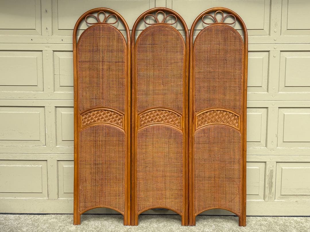 ラタン パーテーション 3連 籐 衝立 間仕切り アジアン レトロ インテリア