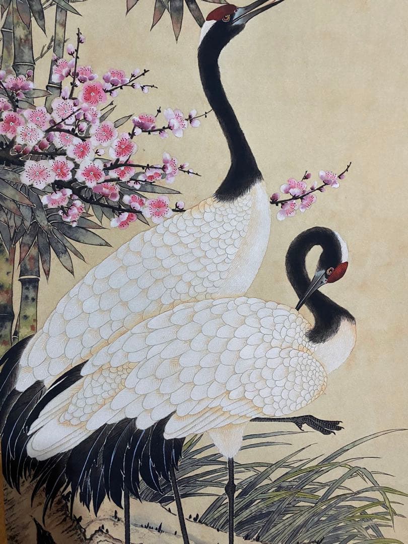 沈鍂 梅竹双鹤 中国画 掛け軸 水墨画 和室 玄関 茶室 壁掛け 美術品