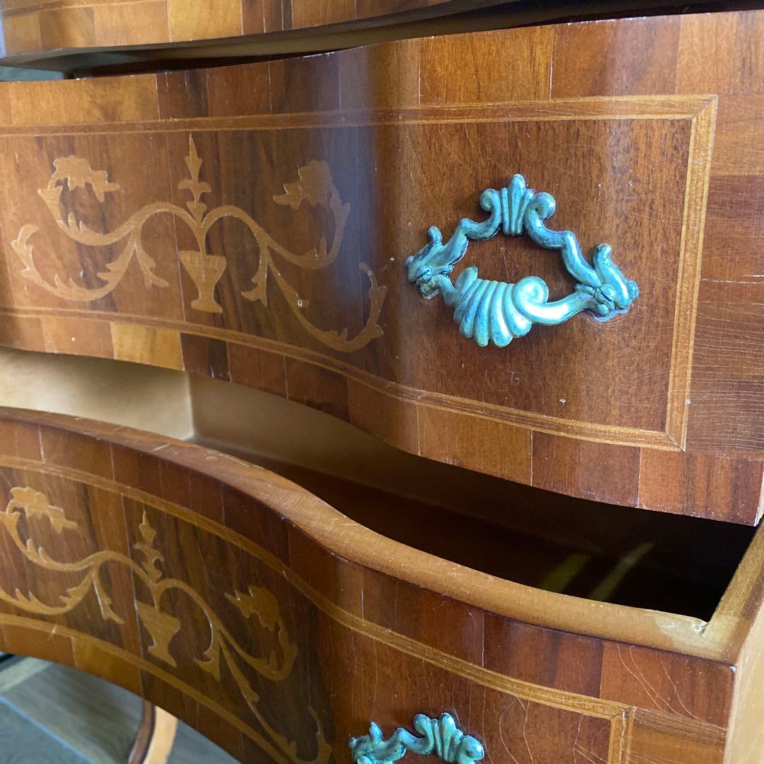 イタリア製 アンティーク ロココ調　象嵌細工 猫脚 3段チェスト　クラッシック