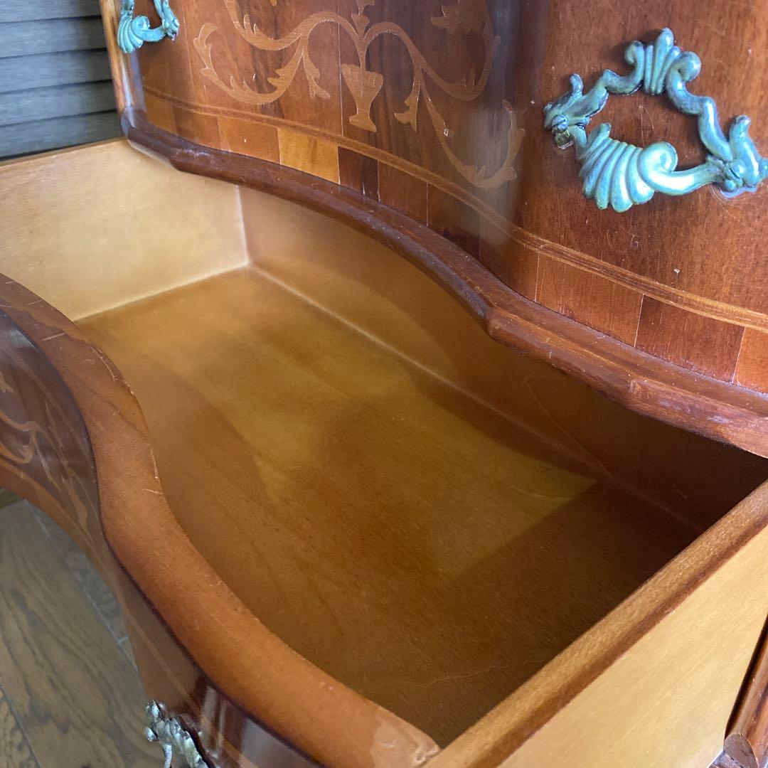 イタリア製 アンティーク ロココ調　象嵌細工 猫脚 3段チェスト　クラッシック