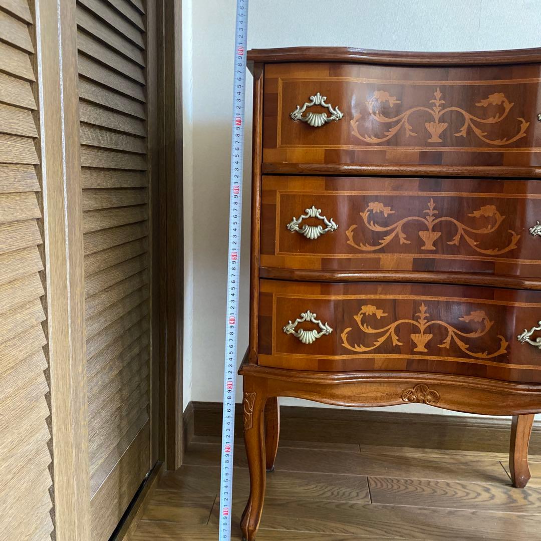 イタリア製 アンティーク ロココ調　象嵌細工 猫脚 3段チェスト　クラッシック