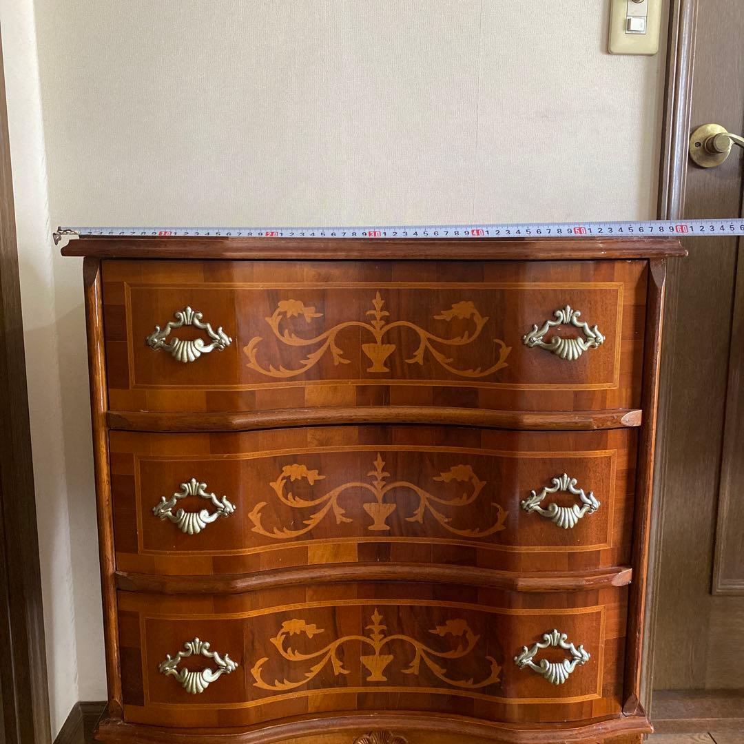 イタリア製 アンティーク ロココ調　象嵌細工 猫脚 3段チェスト　クラッシック